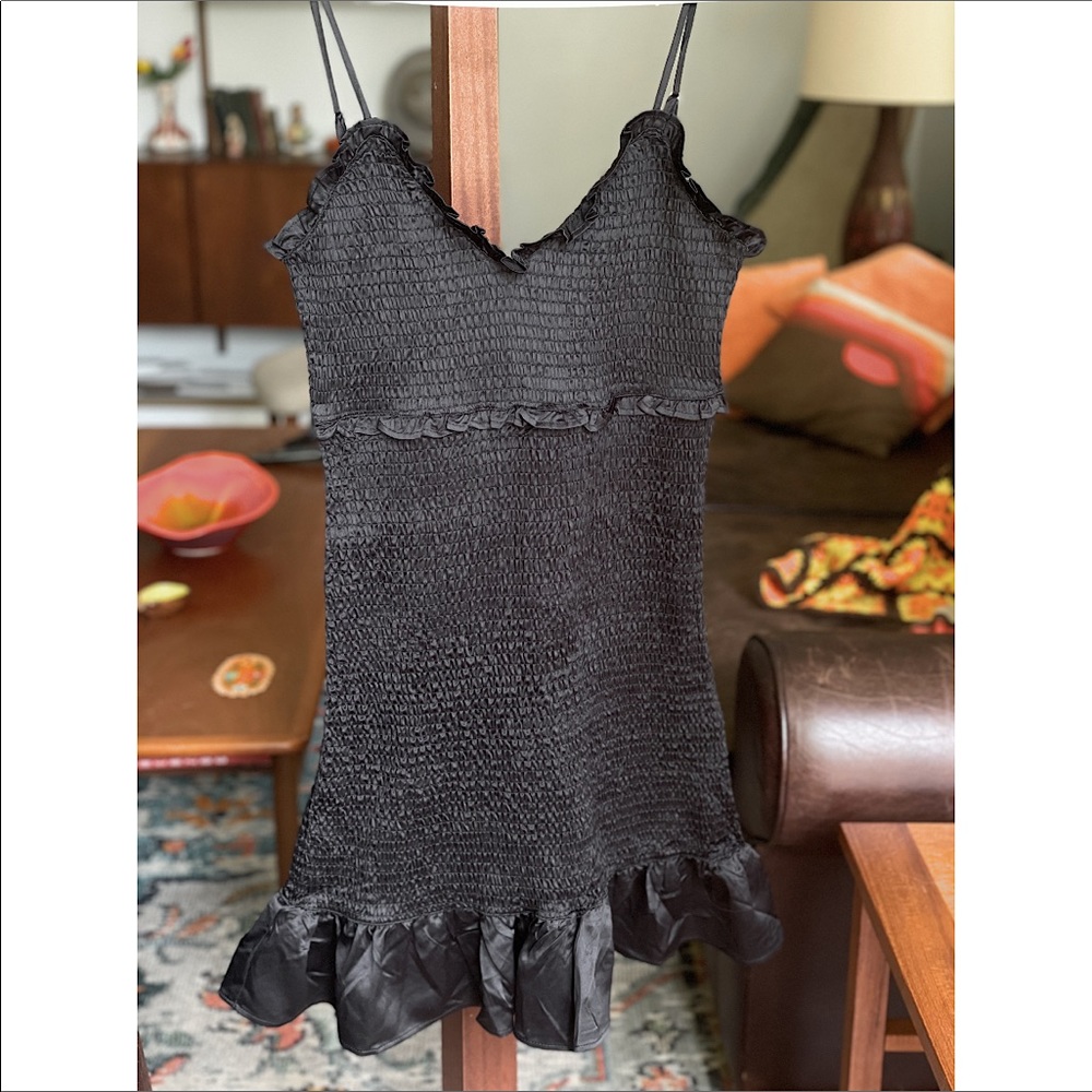 Dynamite LBD All Over Smoked Bodycon Jet Black Dress
